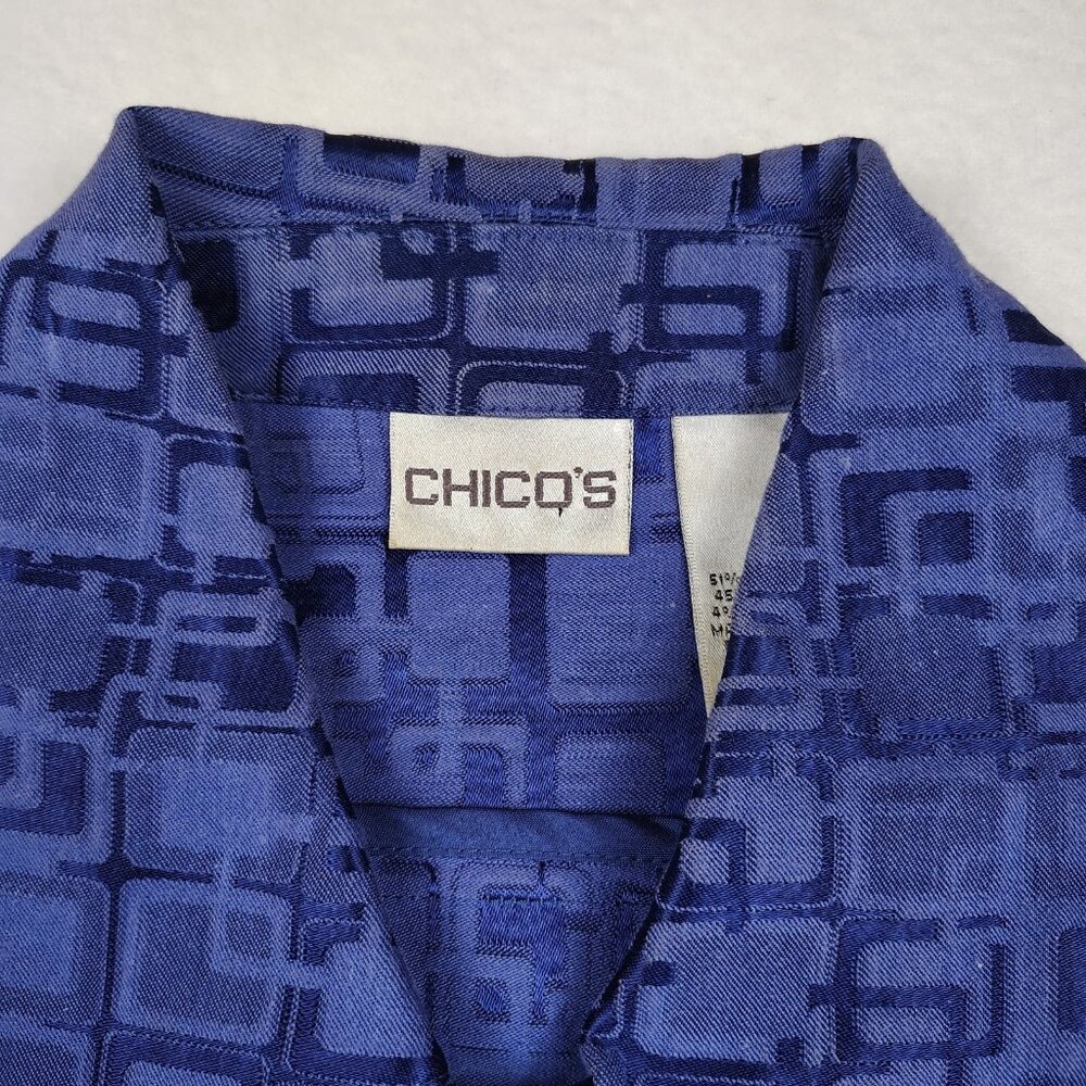 Chicos Blazer Jacket Womens 1 Medium Blue Geometric Buttoned - Picture 3 of 9